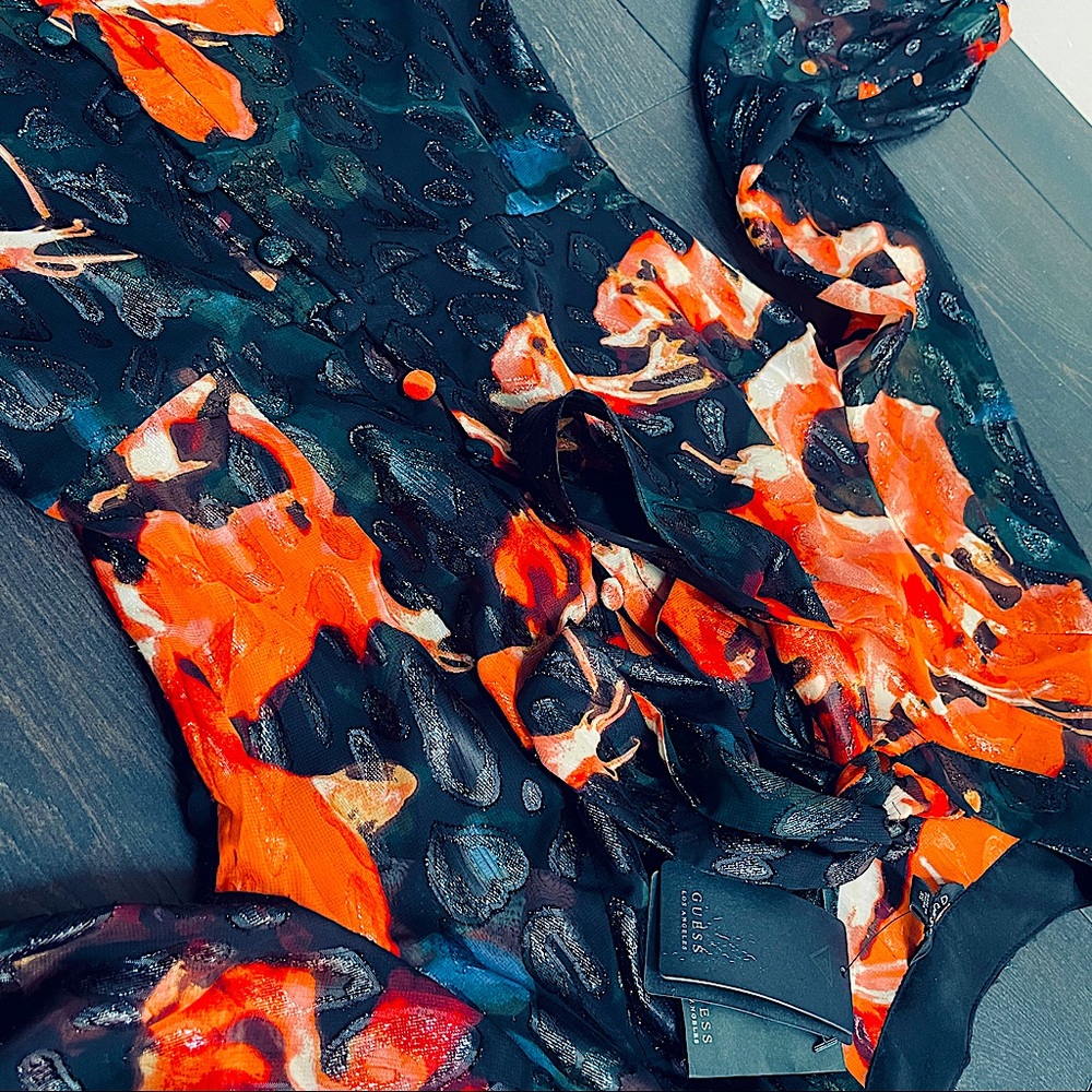 GUESS Sequin Floral Print Long Sleeve Maxi Dress